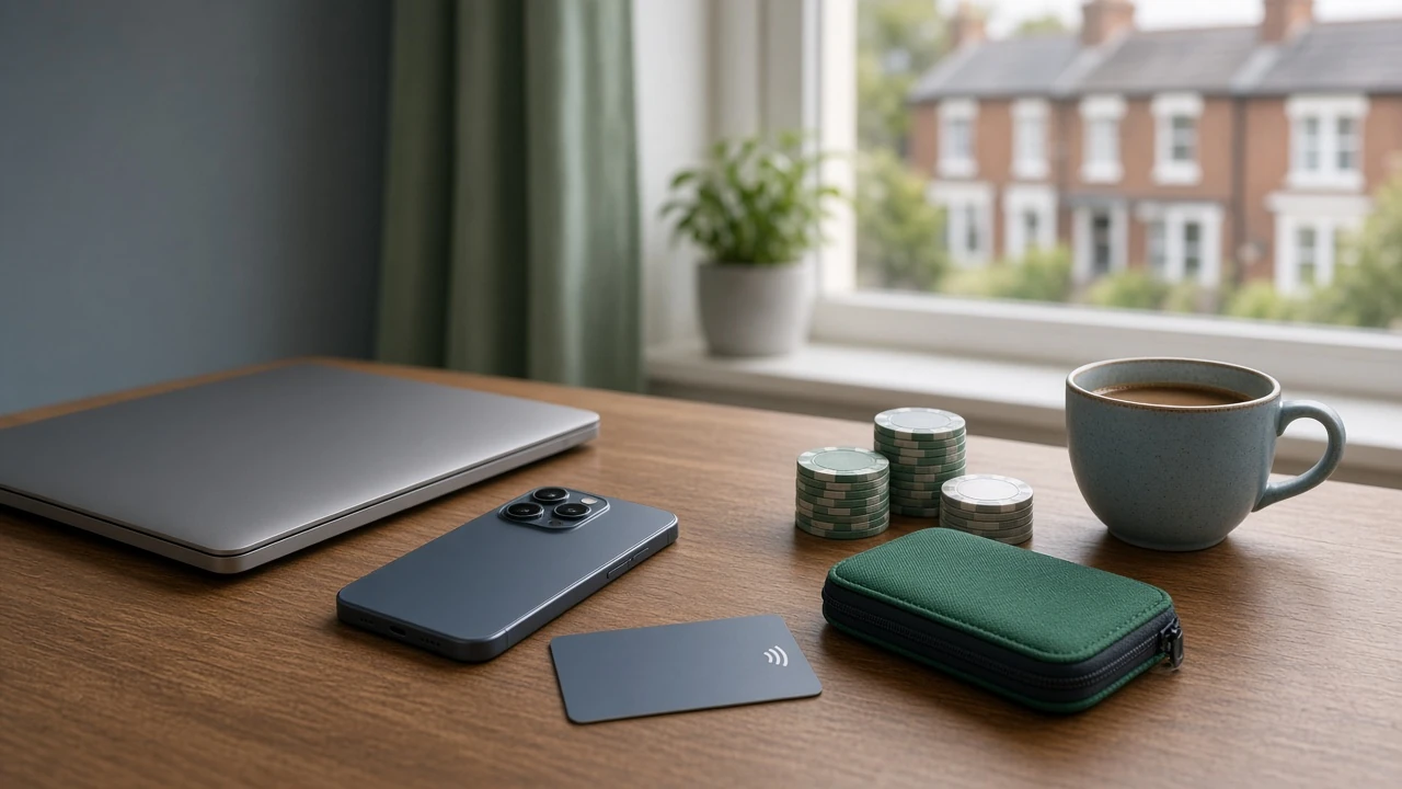 UK casino payment cards, wallet, and neutral casino chips