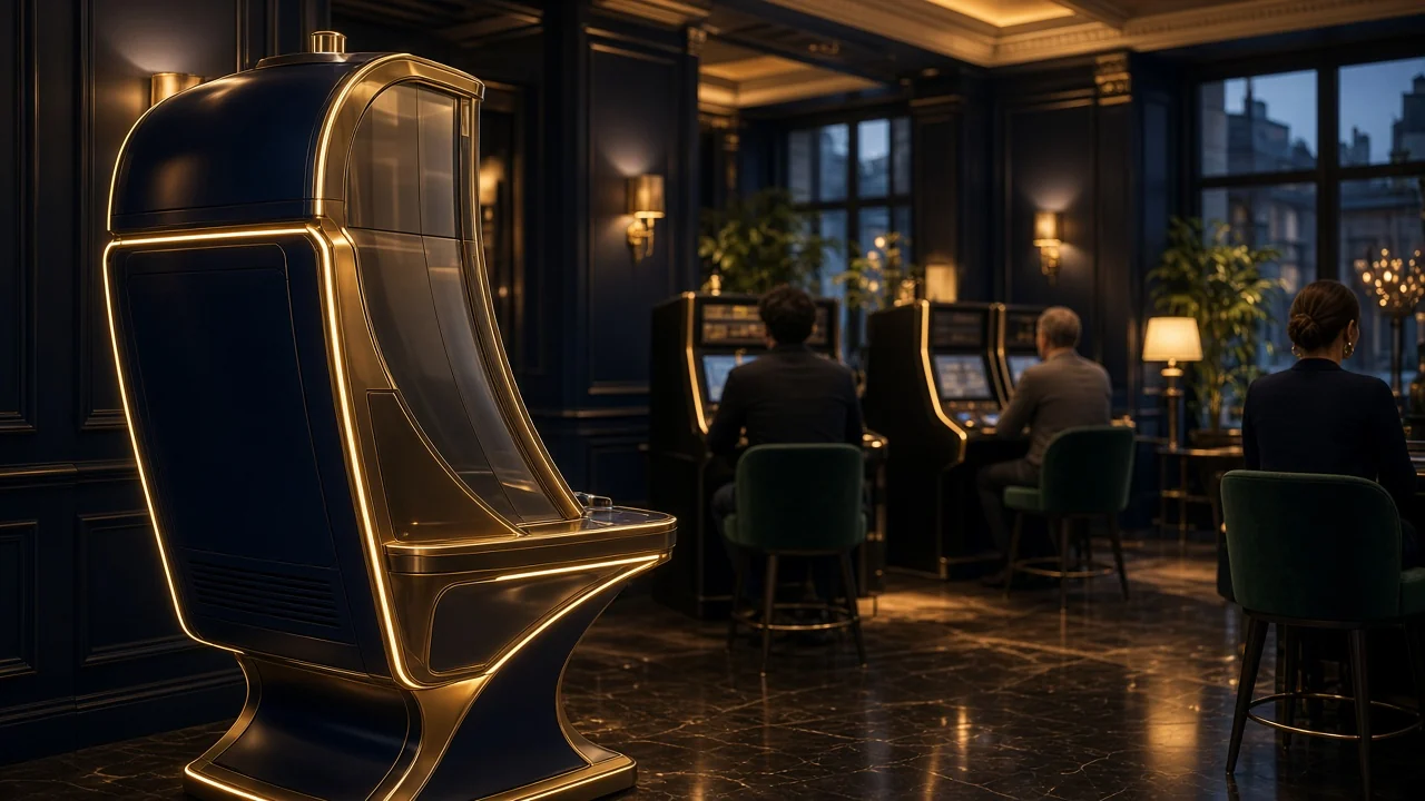 British casino interior with a progressive jackpot slot machine