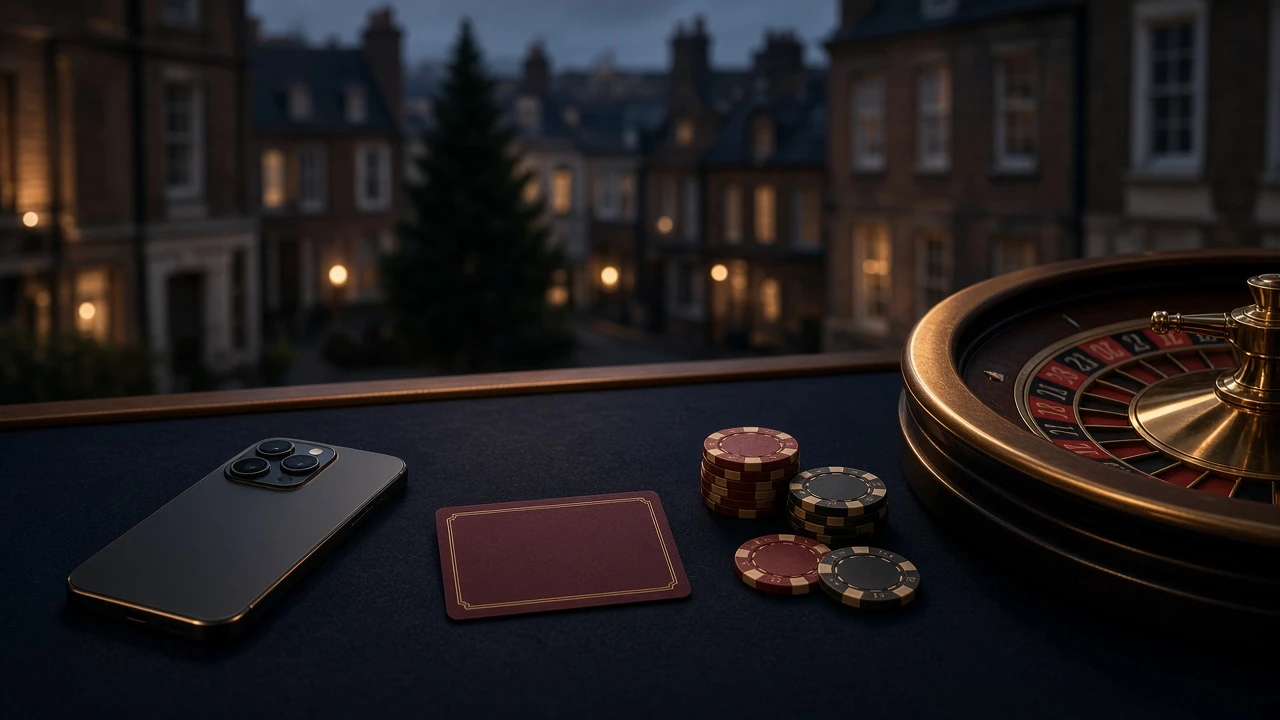 Prepaid voucher beside casino chips and roulette wheel in Britain